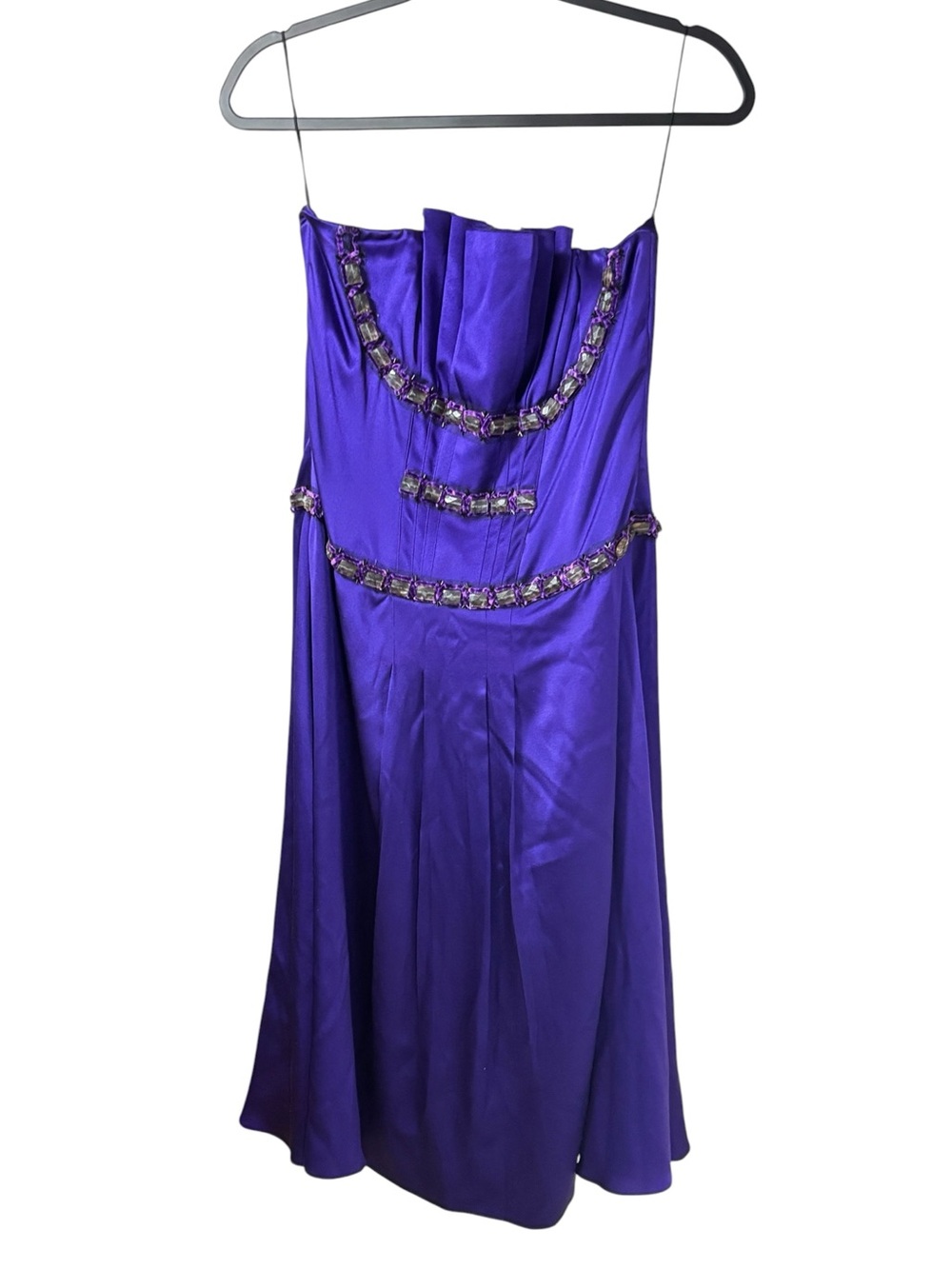 Carolina Herrera 100% Silk Embellished Boning Midi Dress Purple Size 8